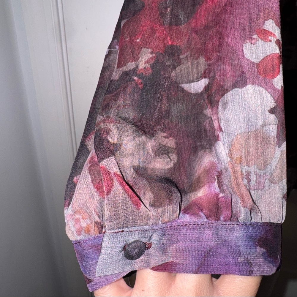CJ Banks Purple Floral ruffle button down long sleeve Blouse top 1x NWT - Picture 8 of 16